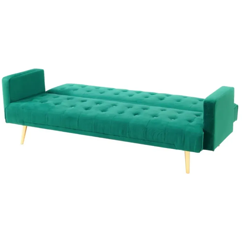 3-Seater Sofa Bed with Tufted Design - Green, Velvet