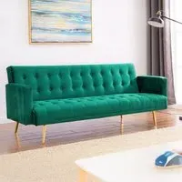 3-Seater Sofa Bed with Tufted Design - Green, Velvet
