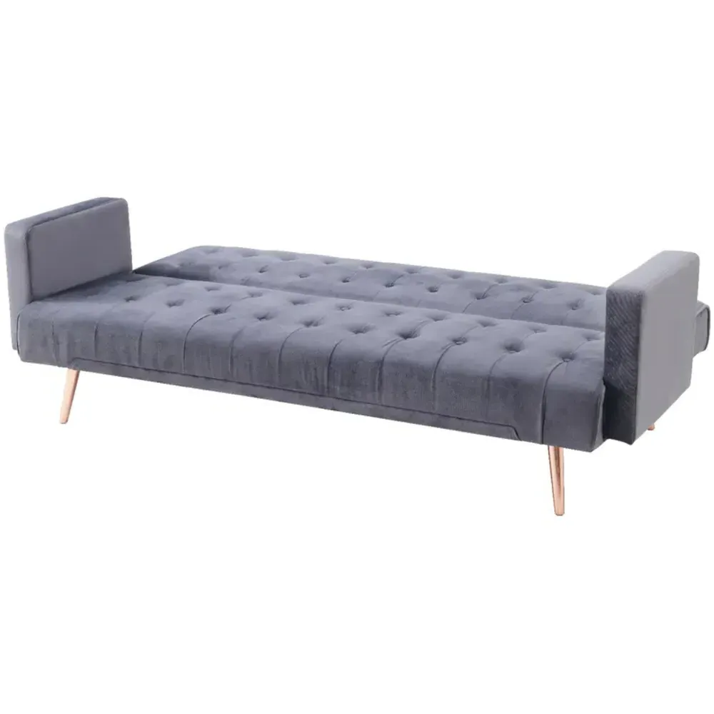3-Seater Sofa Bed with Tufted Design - Grey, Velvet