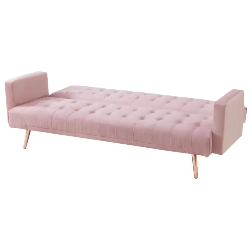3-Seater Sofa Bed with Tufted Design - Pink, Velvet