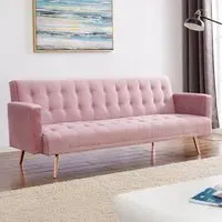 3-Seater Sofa Bed with Tufted Design - Pink, Velvet