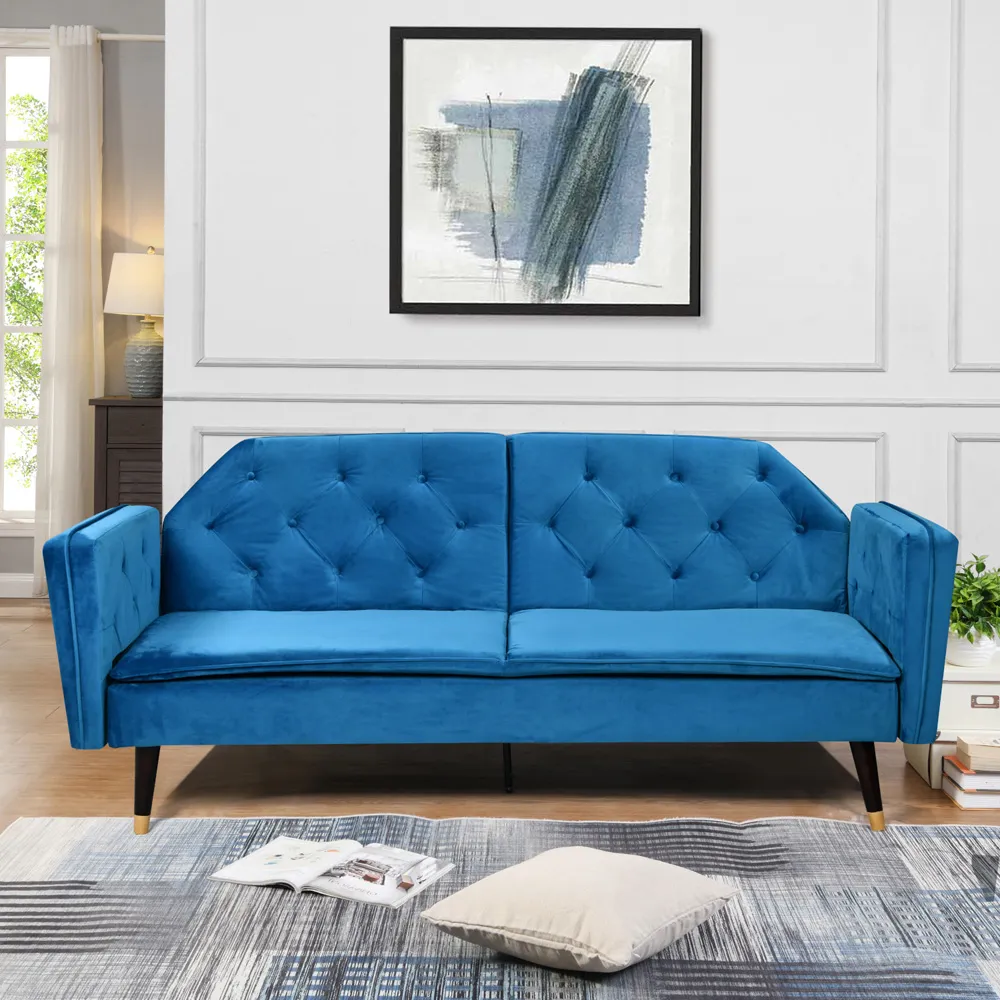 3-Seater Tufted Sofa Bed - Blue, Velvet