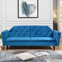 3-Seater Tufted Sofa Bed - Blue, Velvet