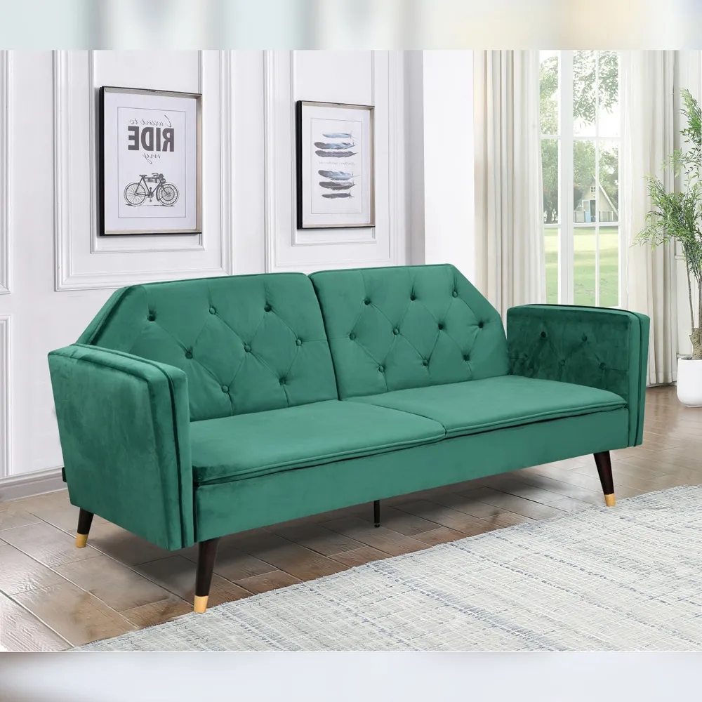 3-Seater Tufted Sofa Bed - Green, Velvet