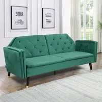 3-Seater Tufted Sofa Bed - Green, Velvet
