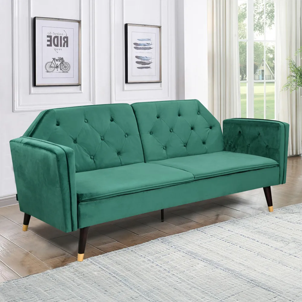 3-Seater Tufted Sofa Bed - Green, Velvet