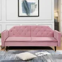 3-Seater Tufted Sofa Bed - Pink, Velvet
