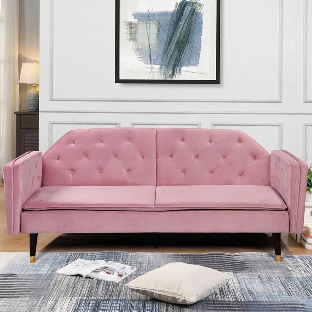 3-Seater Tufted Sofa Bed - Pink, Velvet