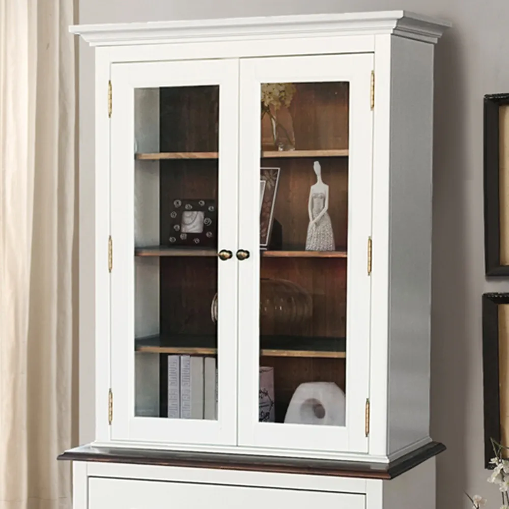 4 Door Single Drawer Display Dresser with Glass Panels - White