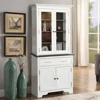 4 Door Single Drawer Display Dresser with Glass Panels - White