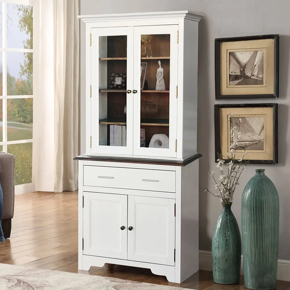 4 Door Single Drawer Display Dresser with Glass Panels - White image