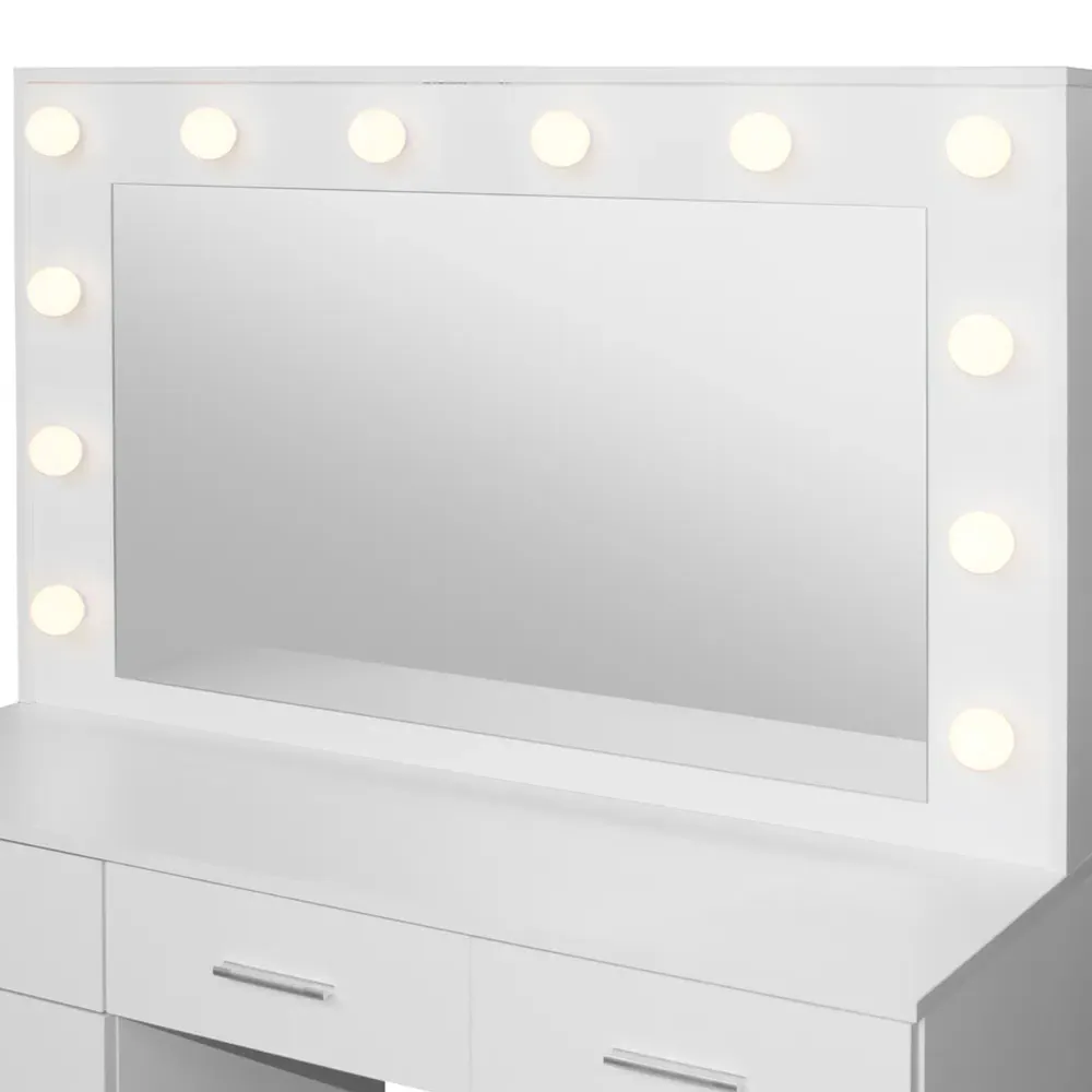 4 Drawer 1 Cupboard Dressing Table Set with LED Mirror - White