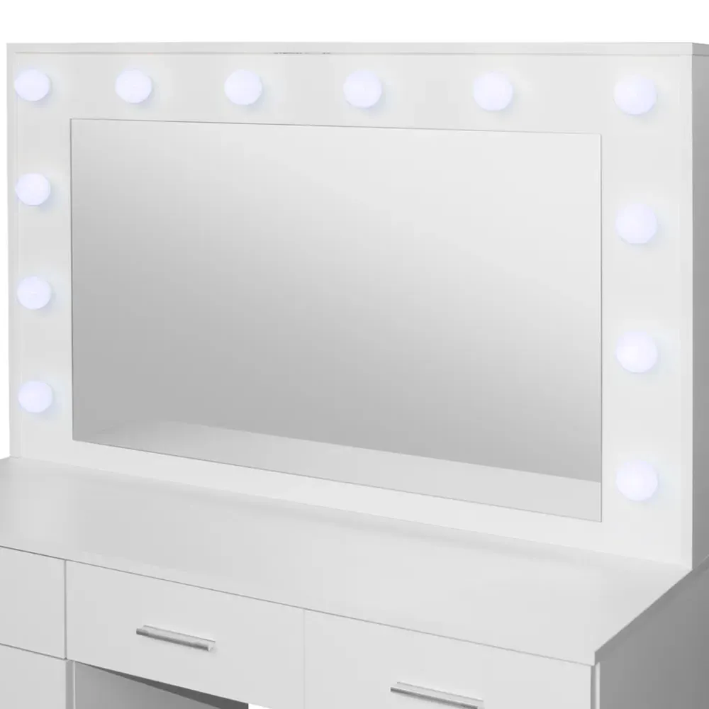 4 Drawer 1 Cupboard Dressing Table Set with LED Mirror - White