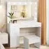 4 Drawer 1 Cupboard Dressing Table Set with LED Mirror - White