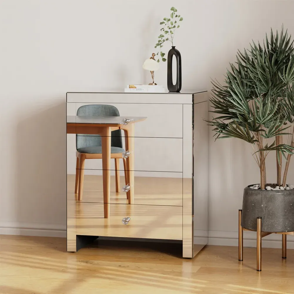 4 Drawer Mirrored Chest of Drawers - Silver