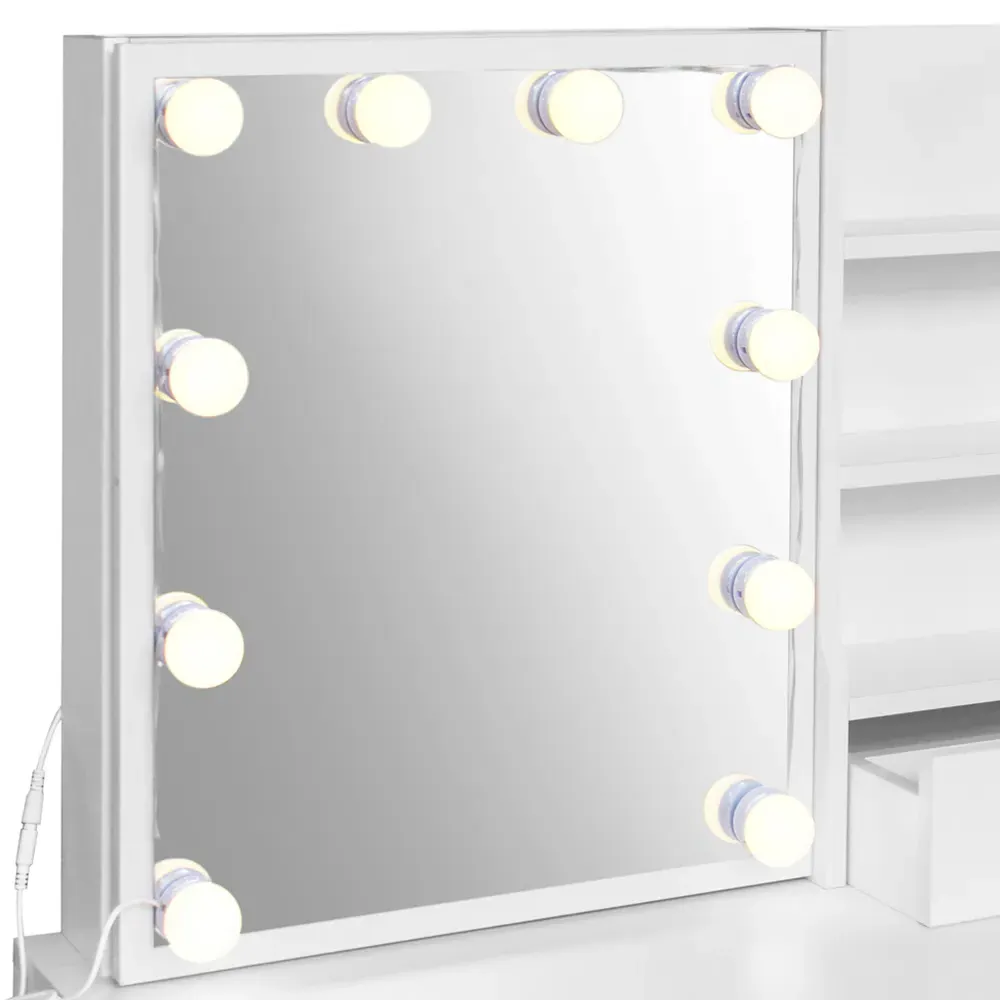5 Drawer Dressing Table Set with Sliding LED Mirror - White