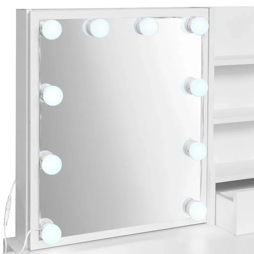 5 Drawer Dressing Table Set with Sliding LED Mirror - White