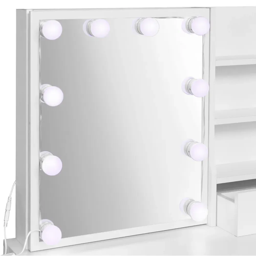 5 Drawer Dressing Table Set with Sliding LED Mirror - White