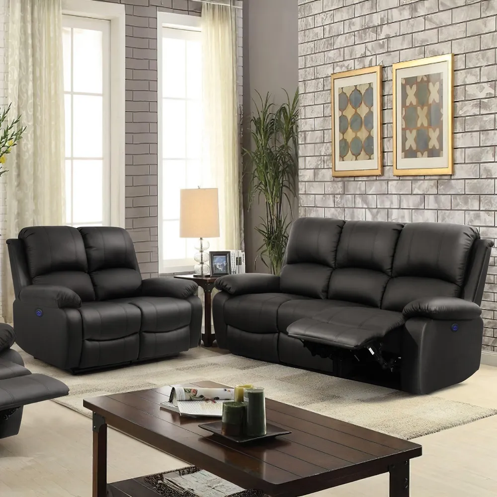 5-Seater Electric Recliner Sofa Set - Black, PU Leather image