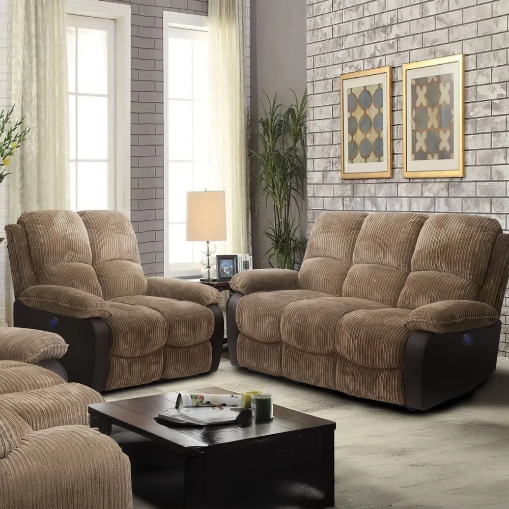 5-Seater Electric Recliner Sofa Set - Brown, Cord Fabric image