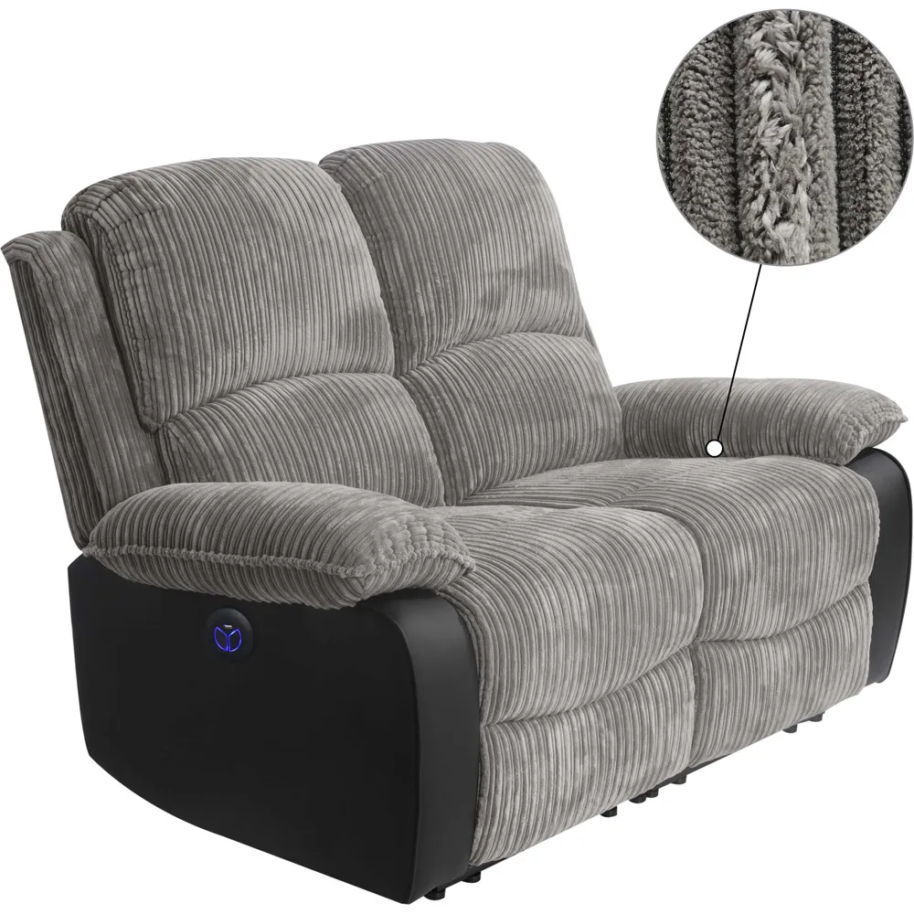 5-Seater Electric Recliner Sofa Set - Grey, Cord Fabric