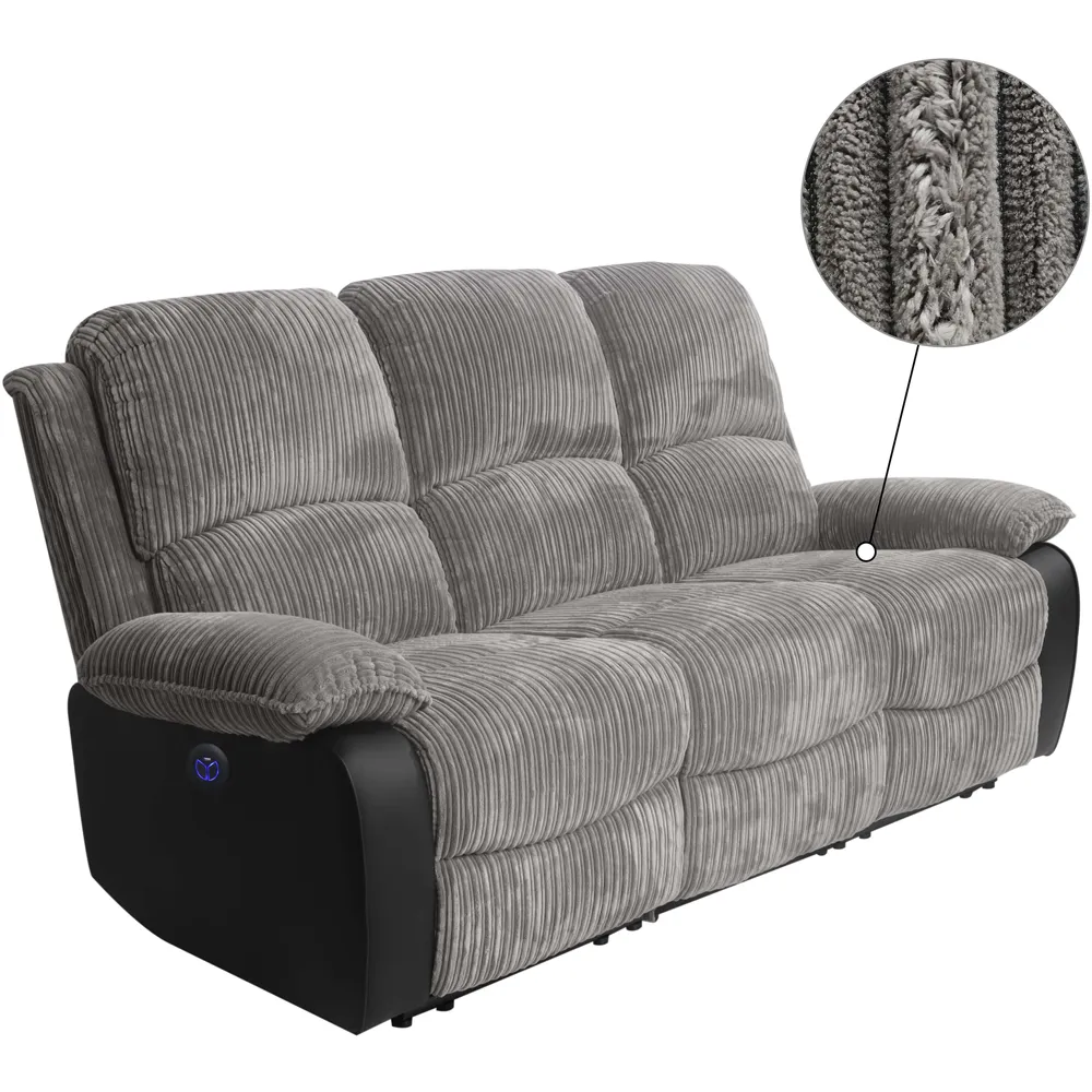 5-Seater Electric Recliner Sofa Set - Grey, Cord Fabric