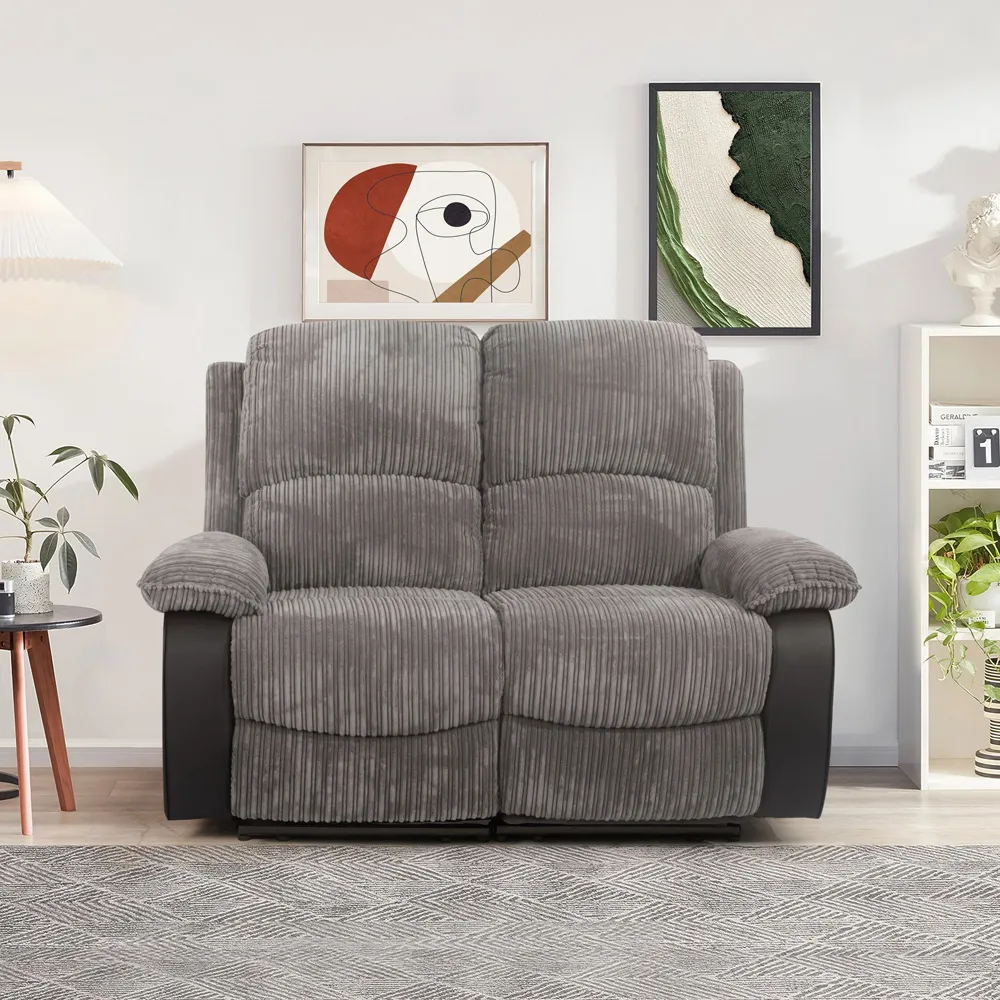 5-Seater Electric Recliner Sofa Set - Grey, Cord Fabric