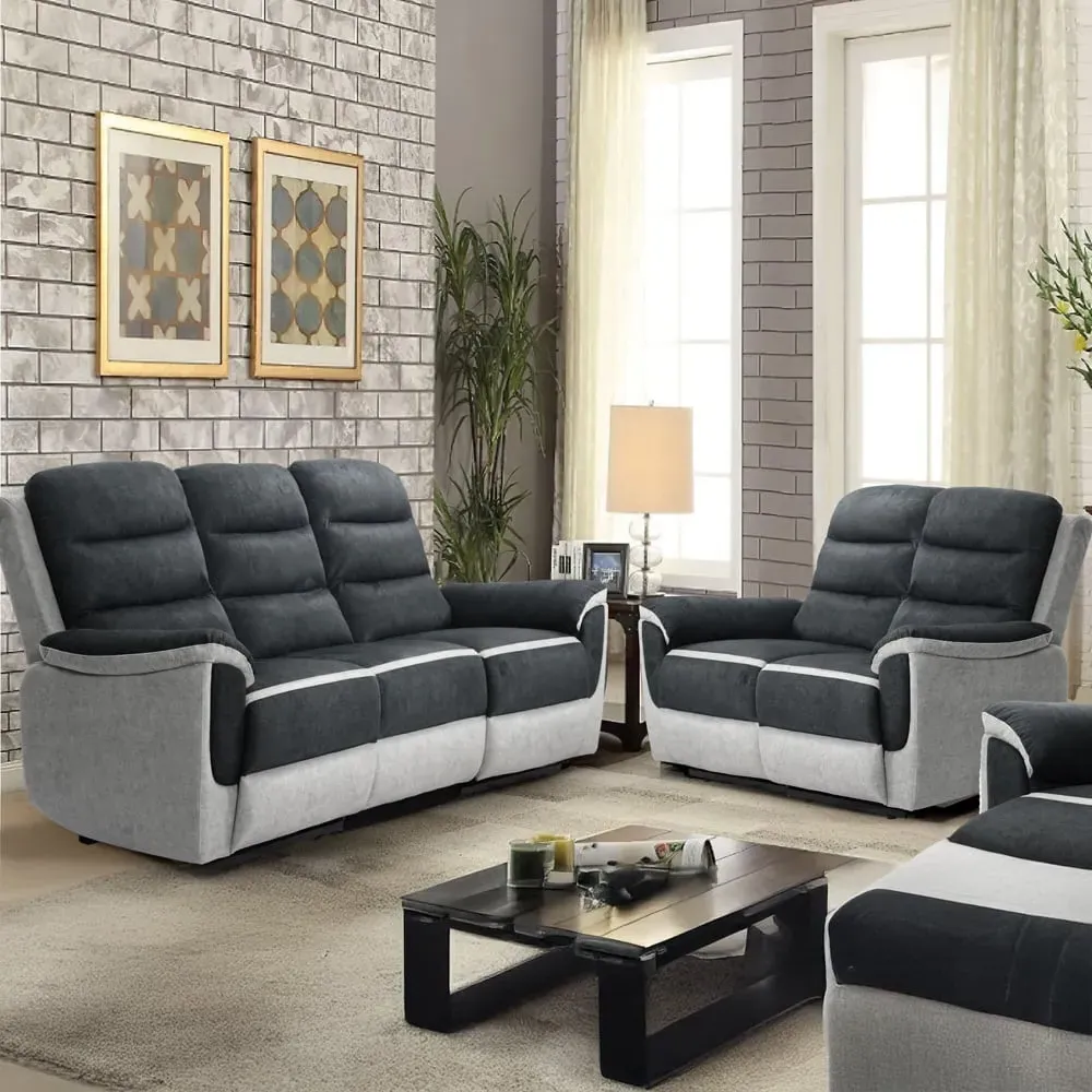 5-Seater Recliner Sofa Set - Two Tone Grey, Fabric