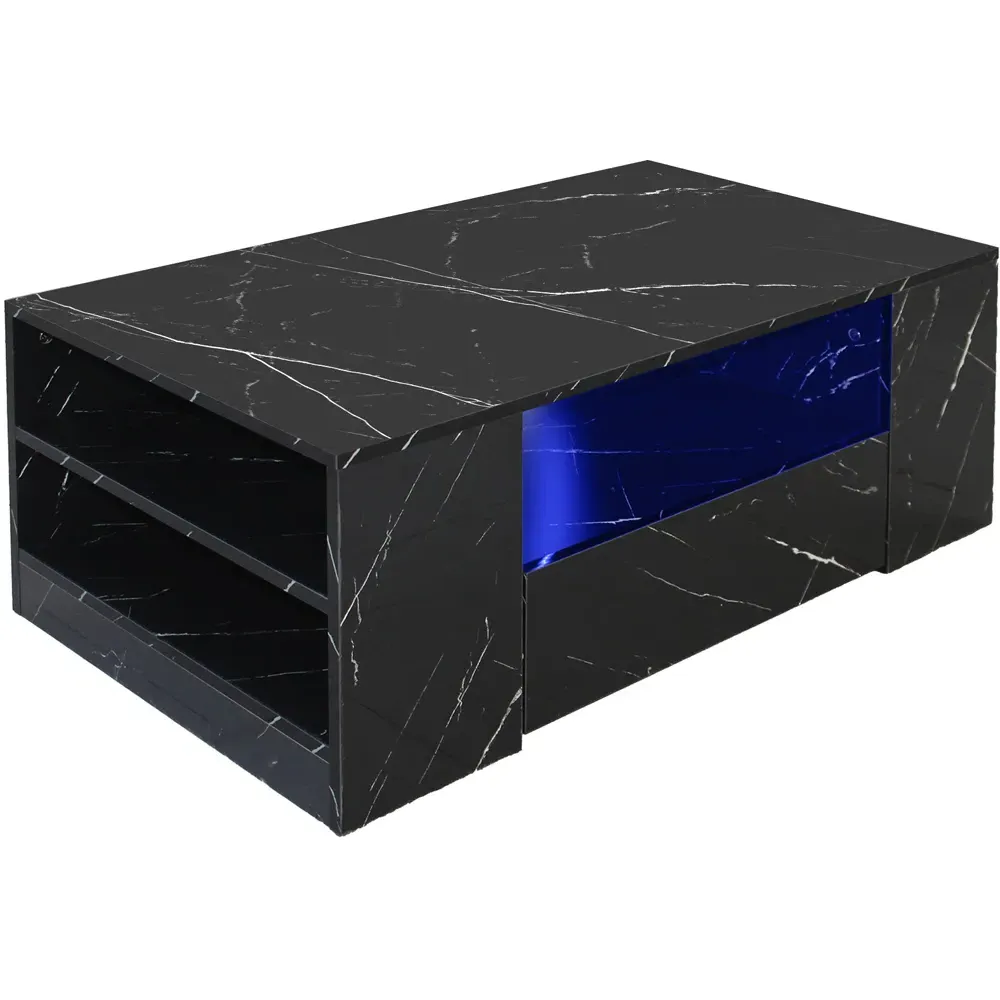 5 Shelf 2 Drawer Coffee Table with LED - Black, High Gloss