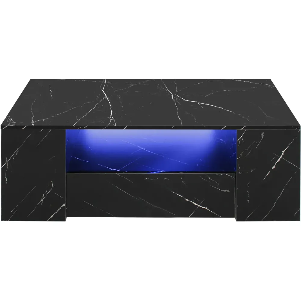 5 Shelf 2 Drawer Coffee Table with LED - Black, High Gloss