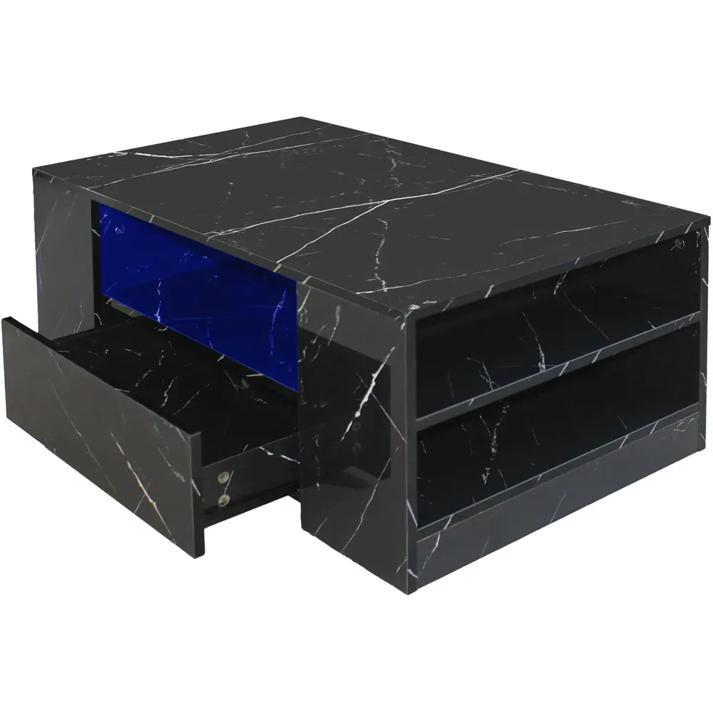 5 Shelf 2 Drawer Coffee Table with LED - Black, High Gloss
