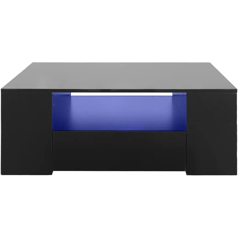 5 Shelf 2 Drawer Coffee Table with LED - Black, High Gloss