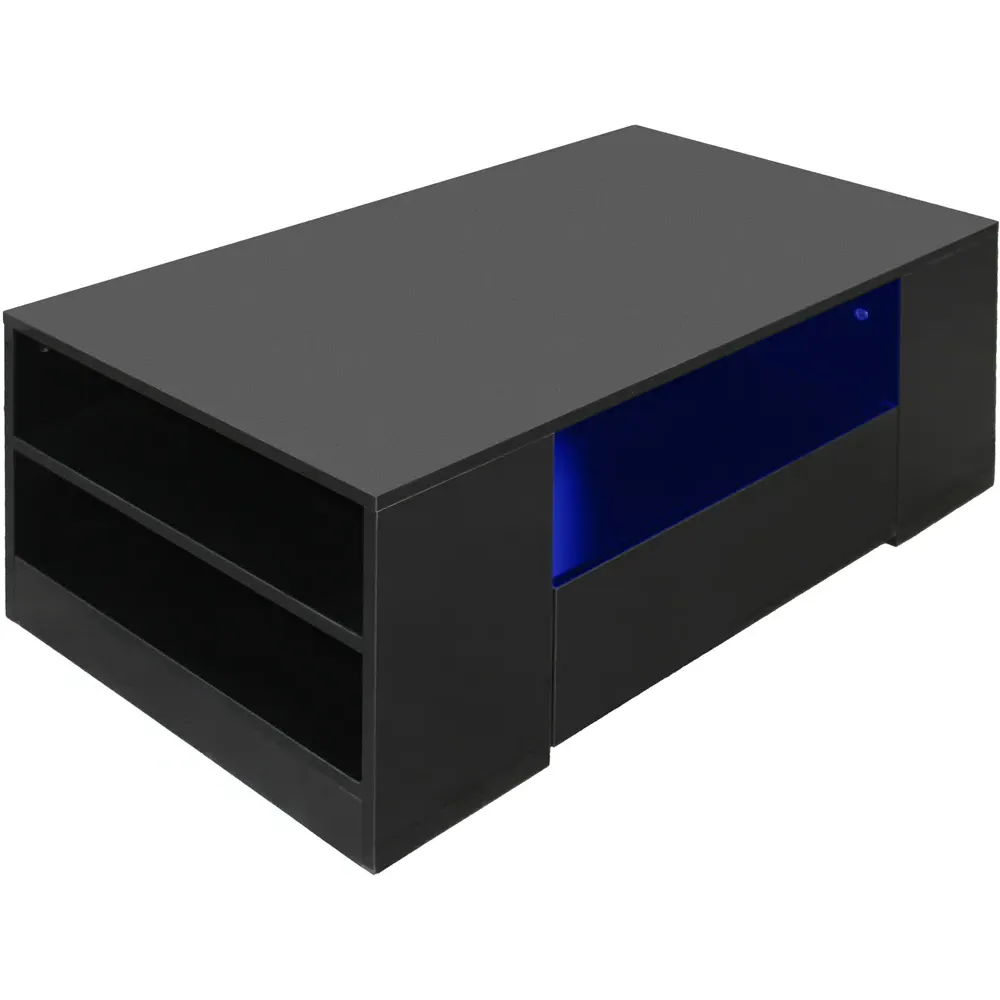 5 Shelf 2 Drawer Coffee Table with LED - Black, High Gloss