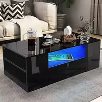 5 Shelf 2 Drawer Coffee Table with LED - Black, High Gloss
