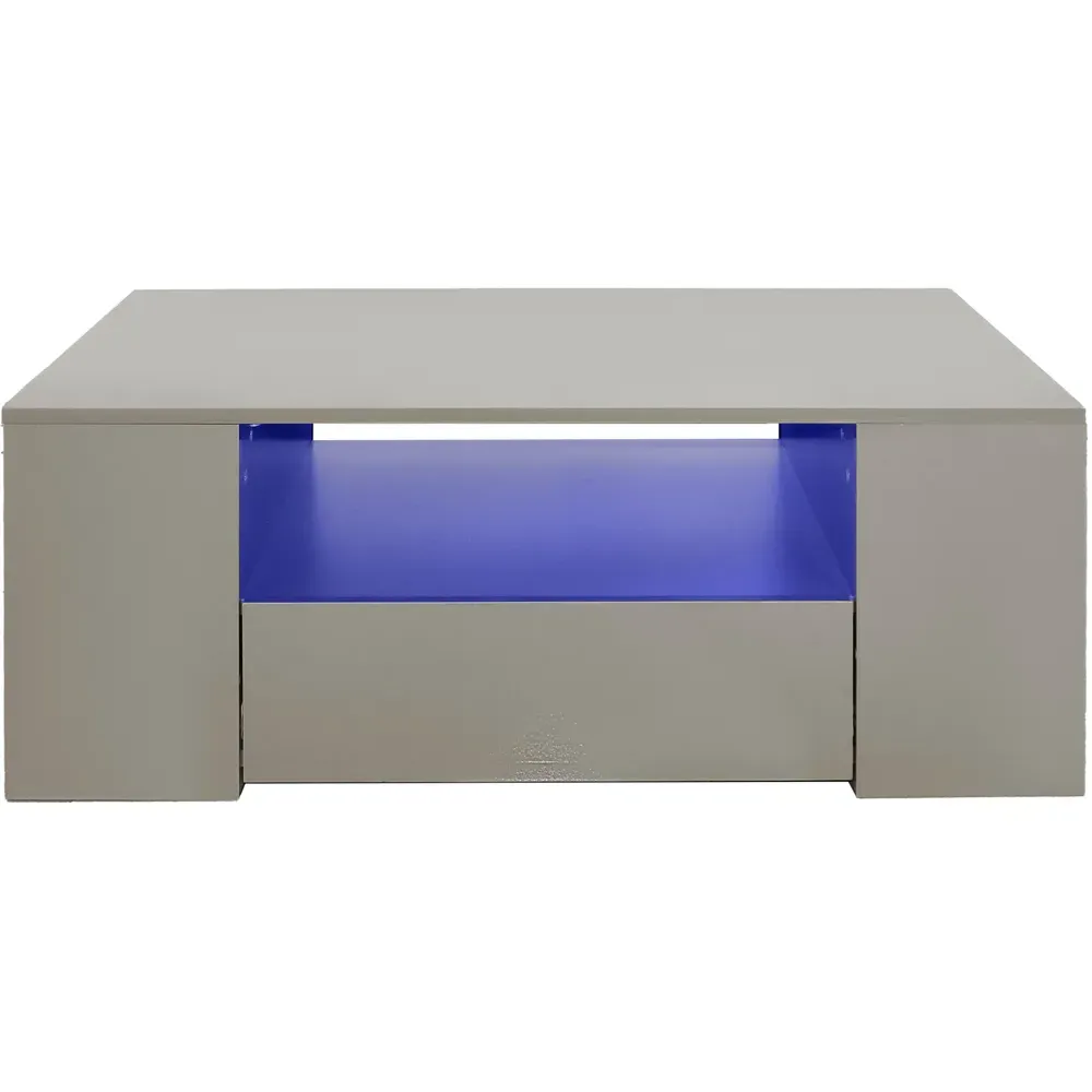 5 Shelf 2 Drawer Coffee Table with LED - Grey, High Gloss