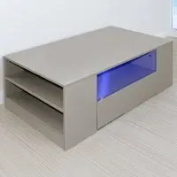 5 Shelf 2 Drawer Coffee Table with LED - Grey, High Gloss