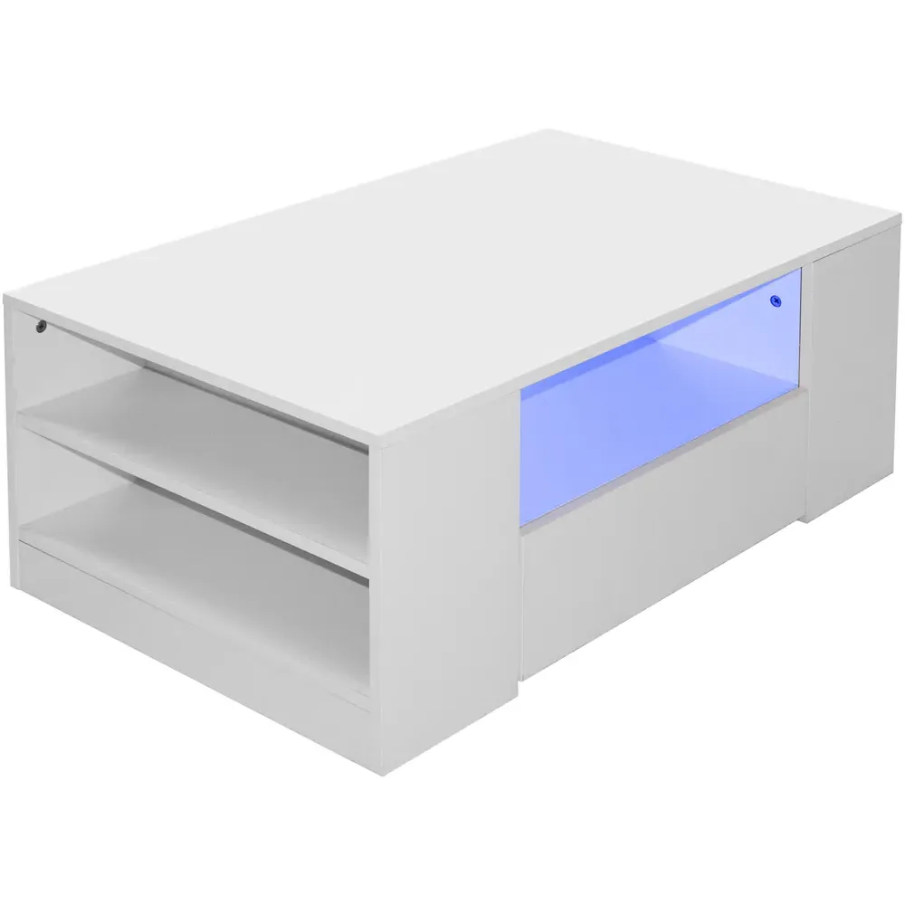 5 Shelf 2 Drawer Coffee Table with LED - White, High Gloss