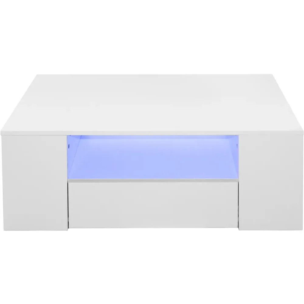 5 Shelf 2 Drawer Coffee Table with LED - White, High Gloss