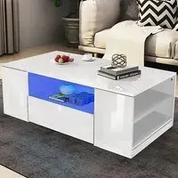 5 Shelf 2 Drawer Coffee Table with LED - White, High Gloss