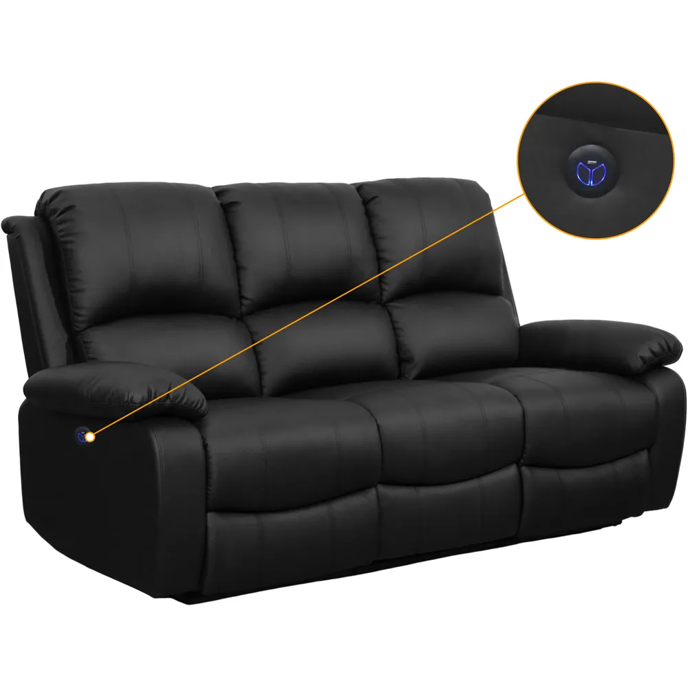 6-Seater Electric Recliner Sofa Set - Black, PU Leather