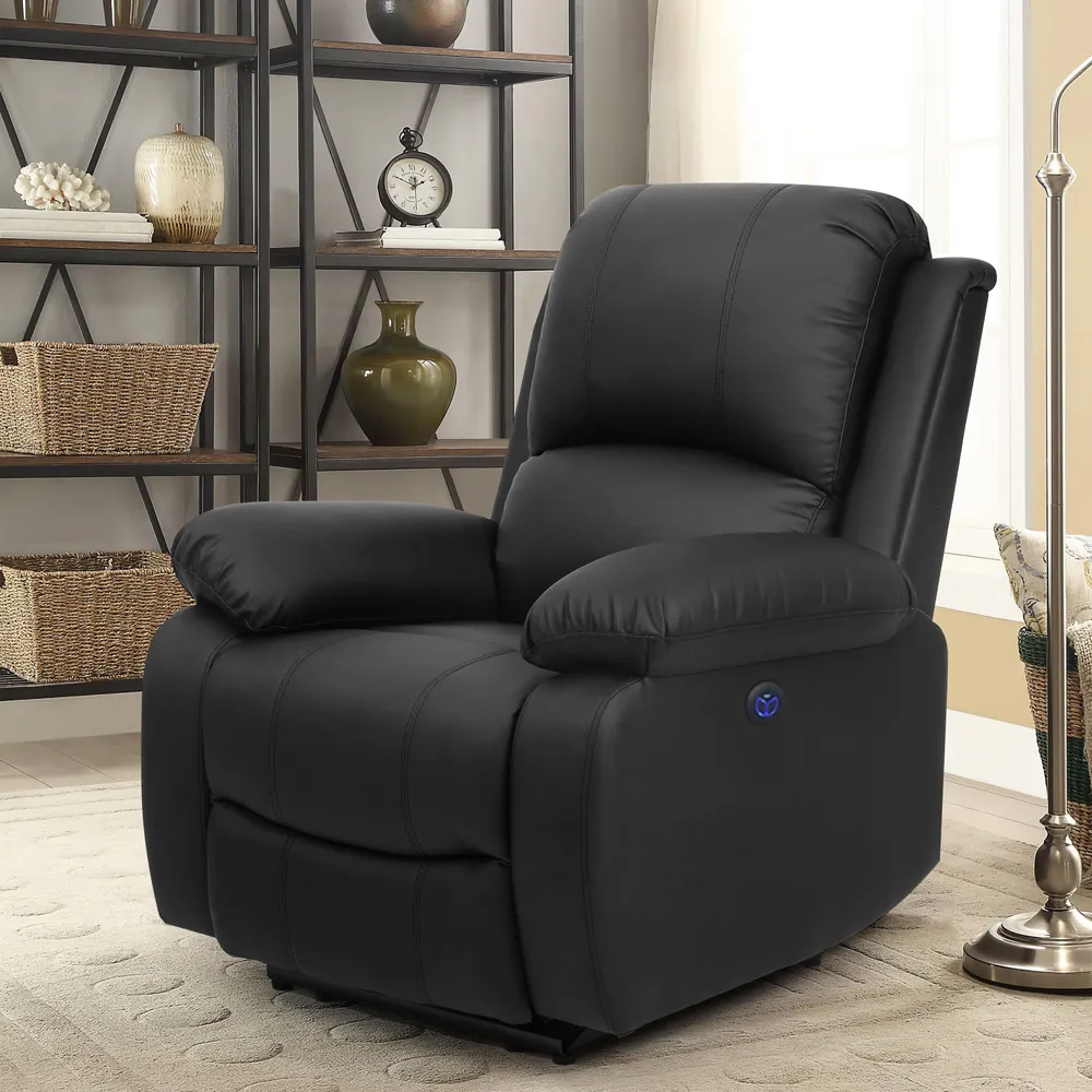 6-Seater Electric Recliner Sofa Set - Black, PU Leather