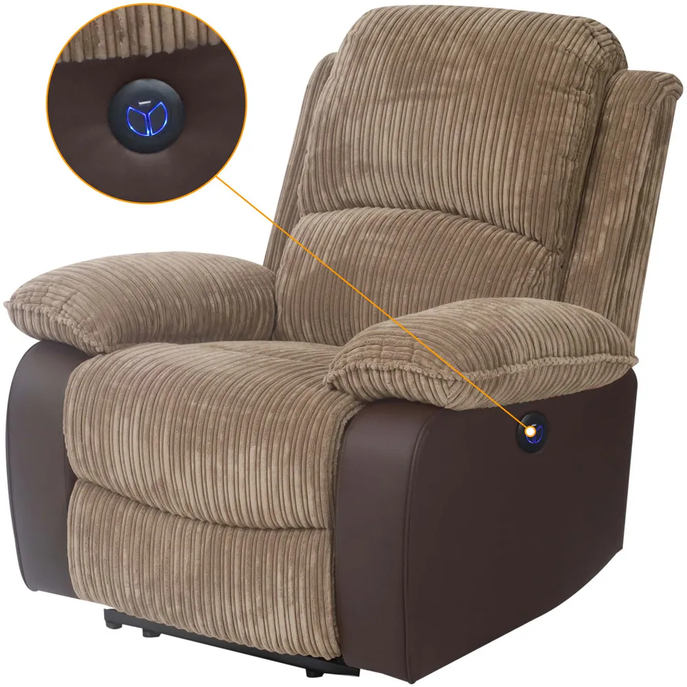 6-Seater Electric Recliner Sofa Set - Brown, Cord Fabric