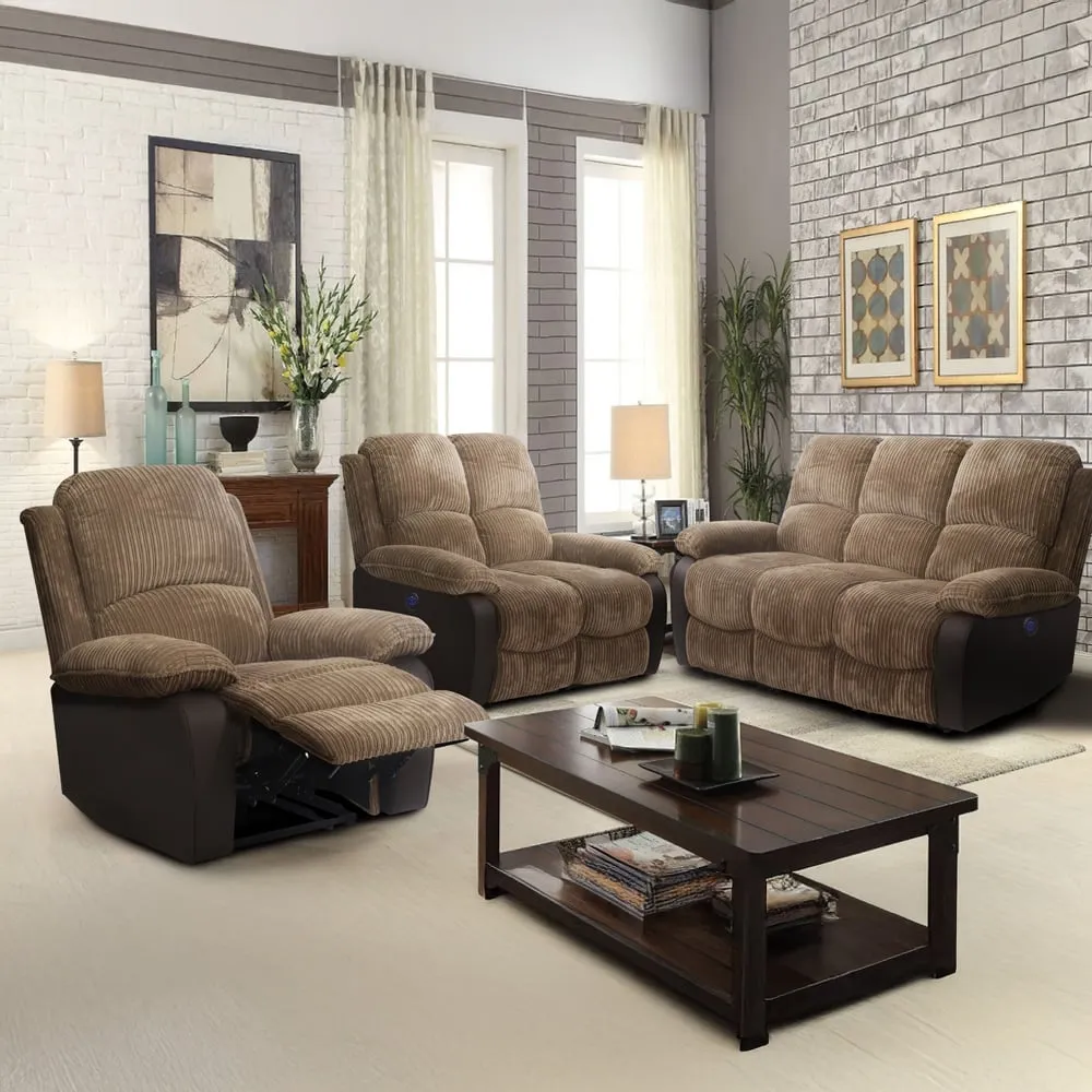 6-Seater Electric Recliner Sofa Set - Brown, Cord Fabric