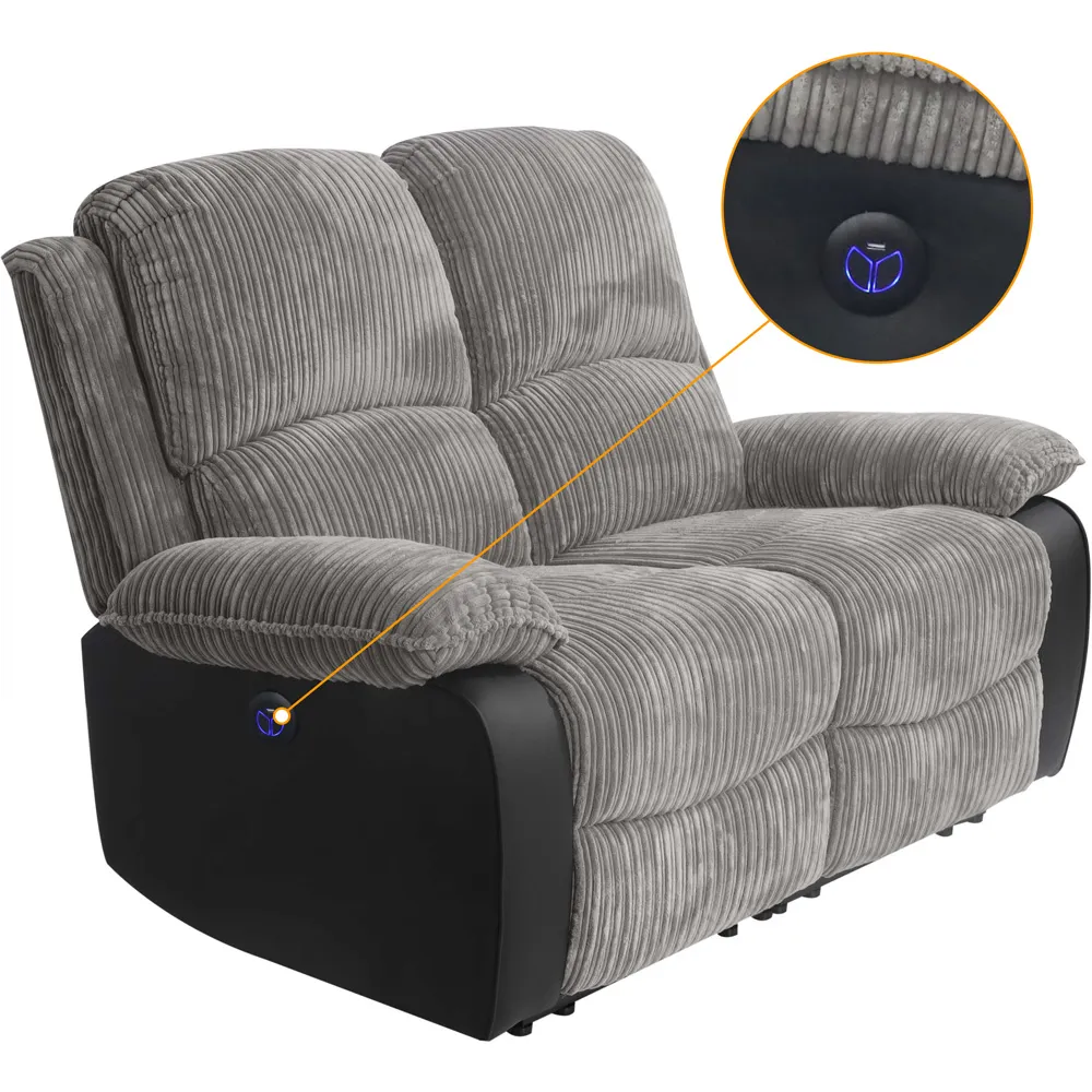 6-Seater Electric Recliner Sofa Set - Grey, Cord Fabric