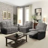 6-Seater Electric Recliner Sofa Set - Grey, Cord Fabric