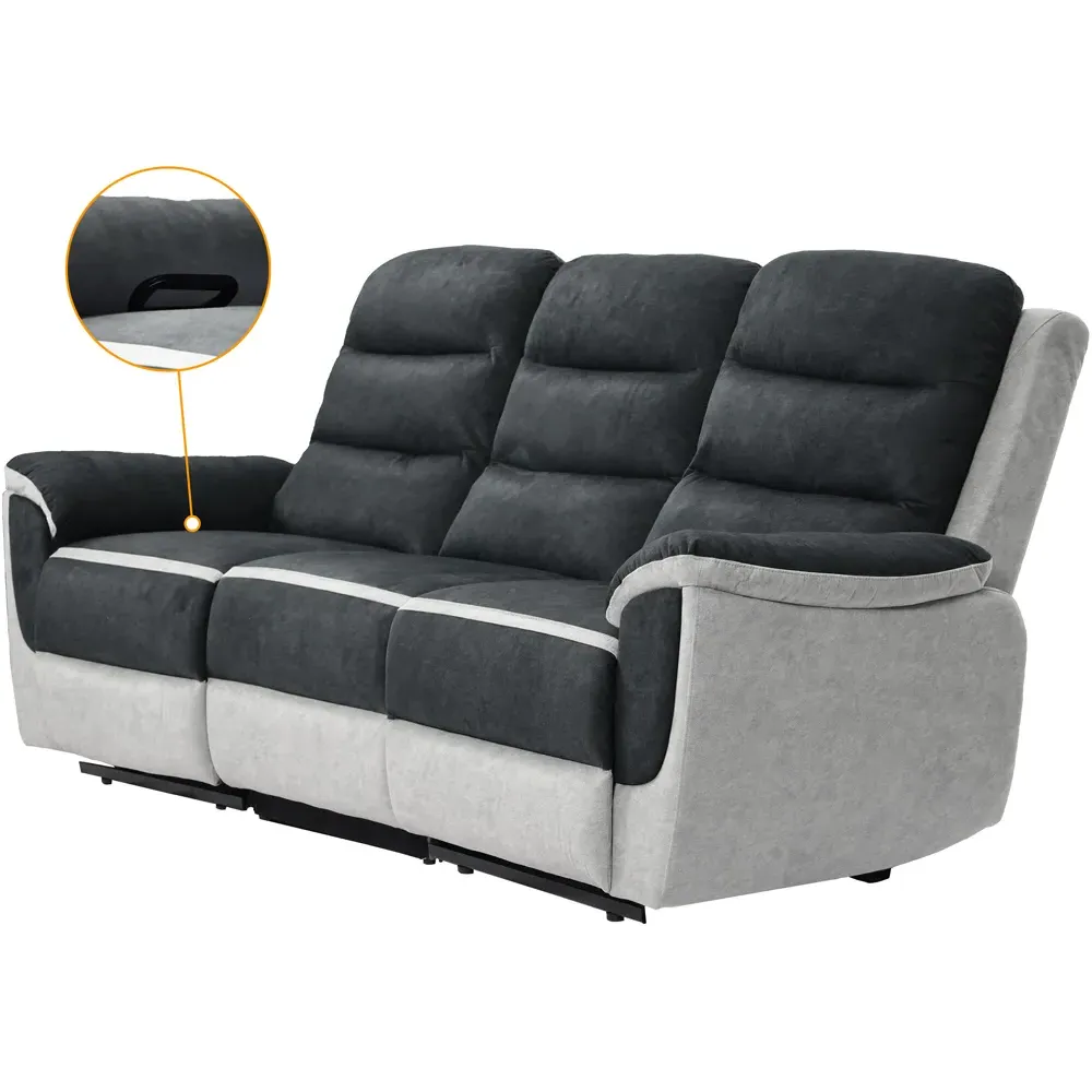 6-Seater Recliner Sofa Set with Manual Recline - Grey, Fabric