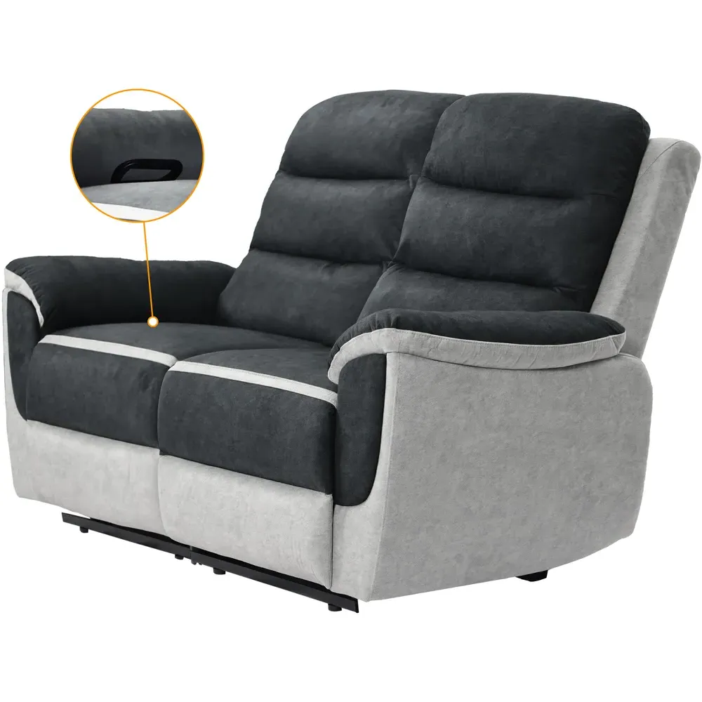 6-Seater Recliner Sofa Set with Manual Recline - Grey, Fabric