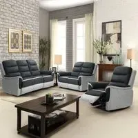6-Seater Recliner Sofa Set with Manual Recline - Grey, Fabric