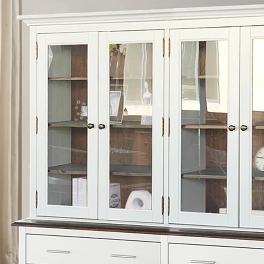 8 Door 2 Drawer Display Dresser with Glass Panels - White