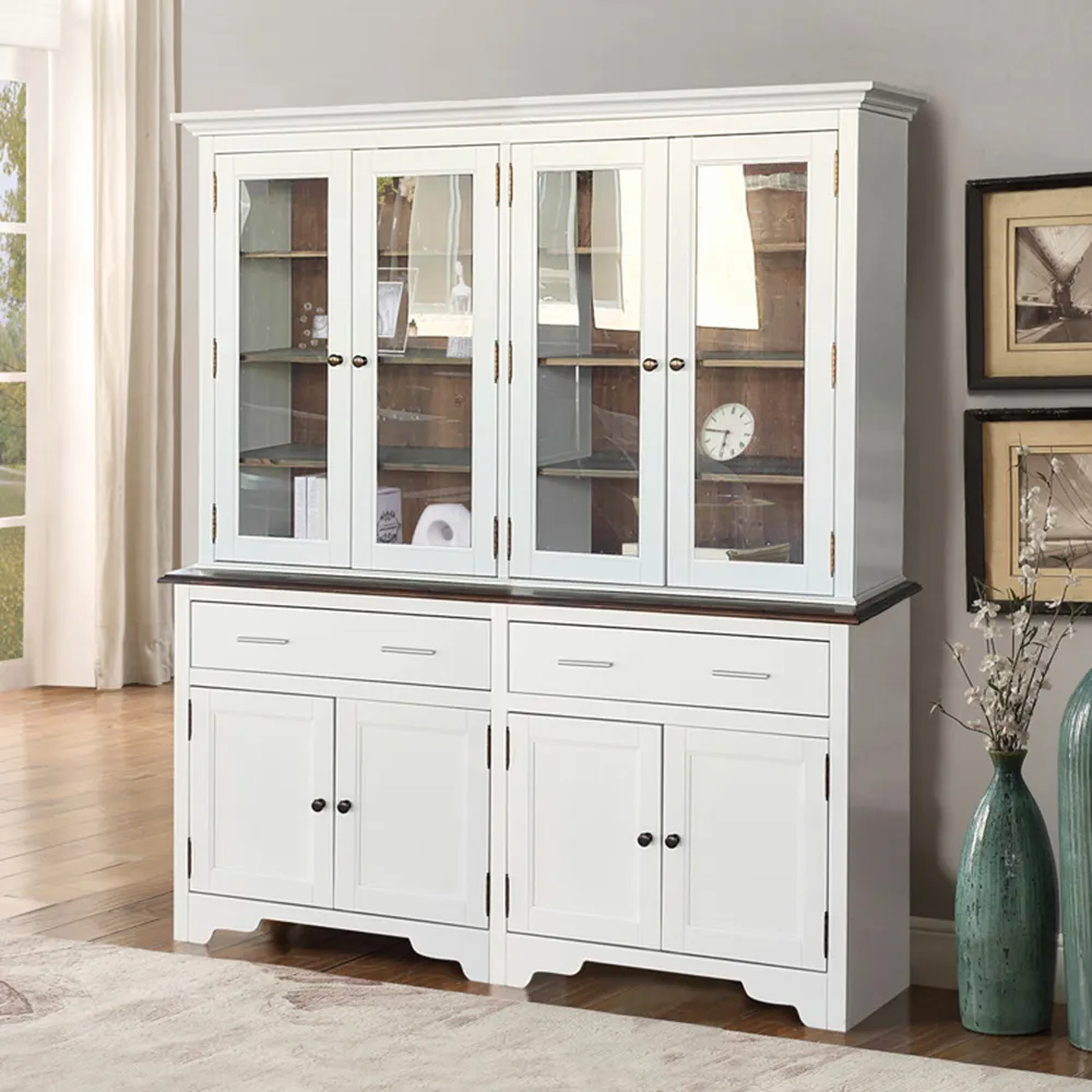 8 Door 2 Drawer Display Dresser with Glass Panels - White